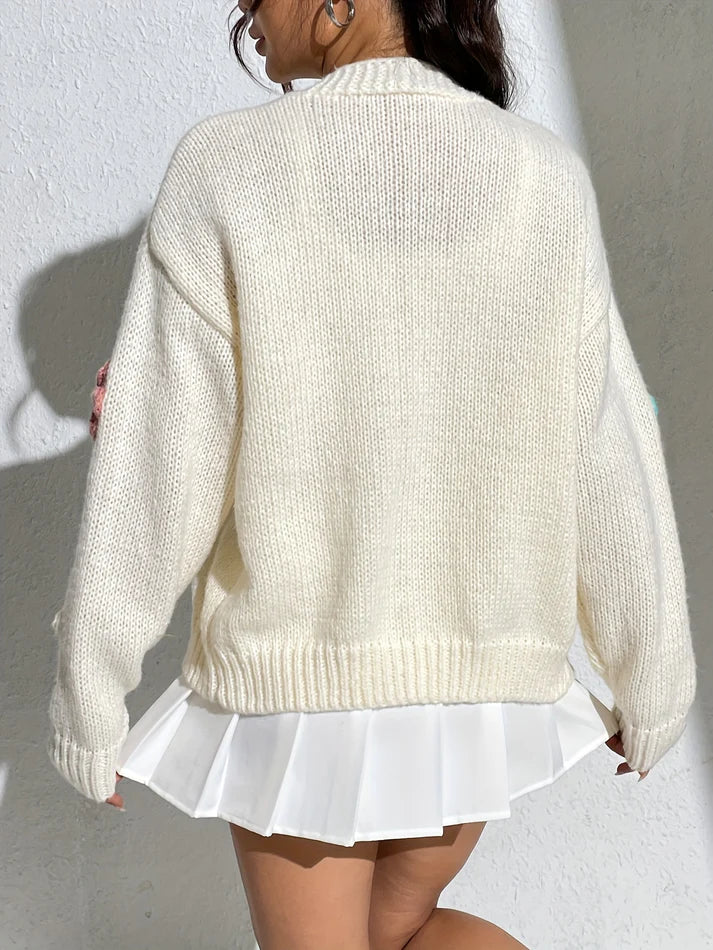 Stylish Floral Pattern Wool Knit Sweater For Women | Perfect for Casual Days