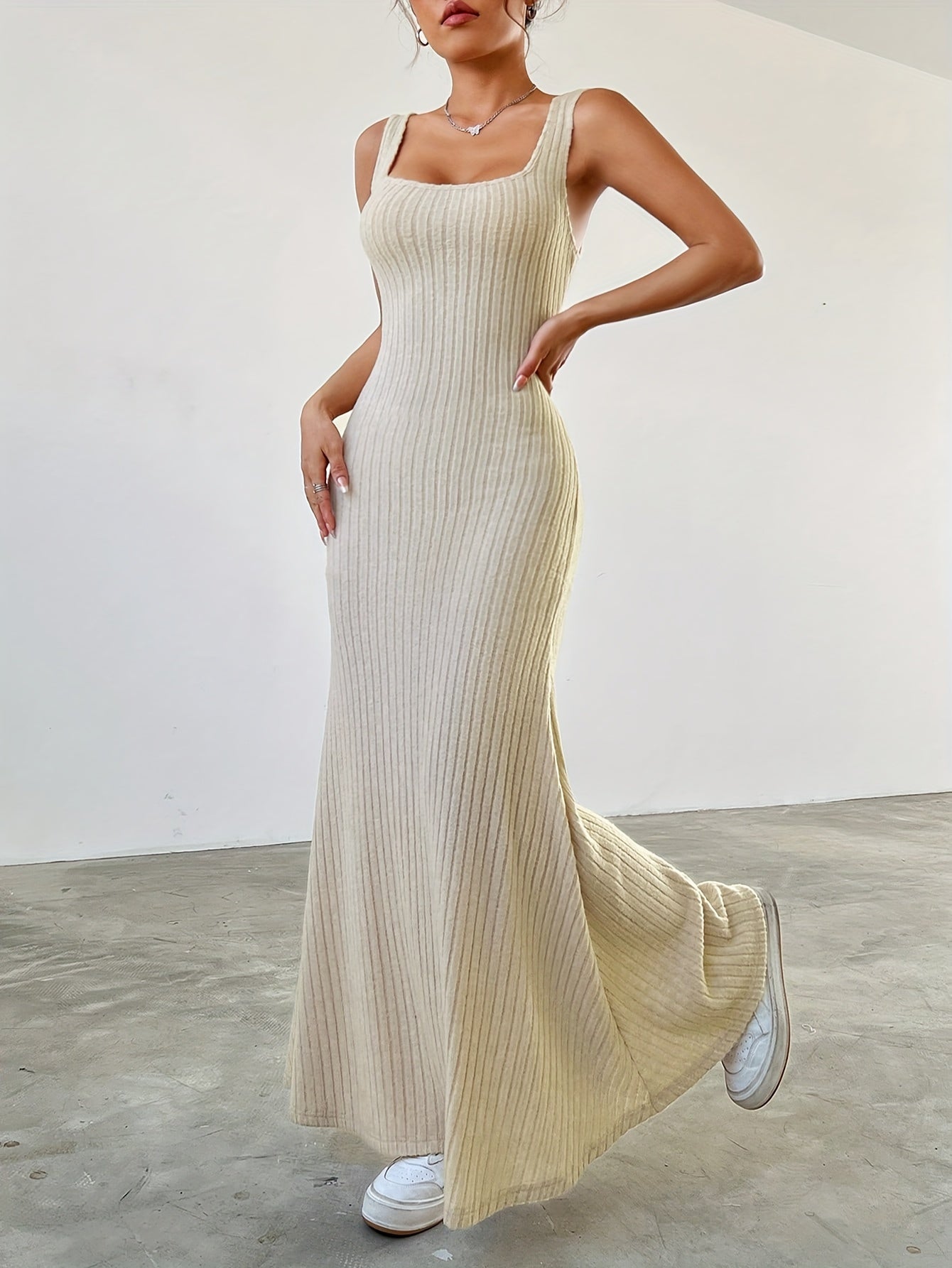 Casual crew neck long sleeve top & maxi tank dress outfit set for women | perfect for casual days