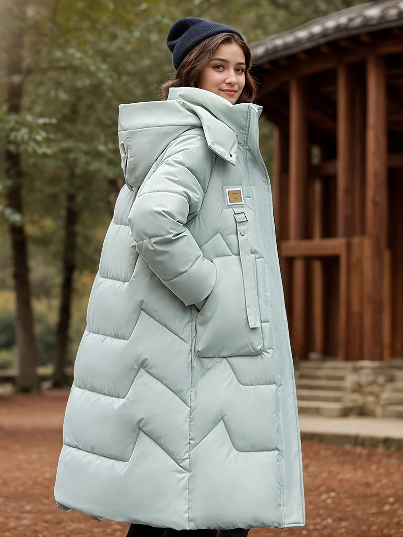 Elegante Warme Lange Puffer-Winterjacke mit Kapuze für Frauen | Perfekt für Outdoor-Aktivitäten