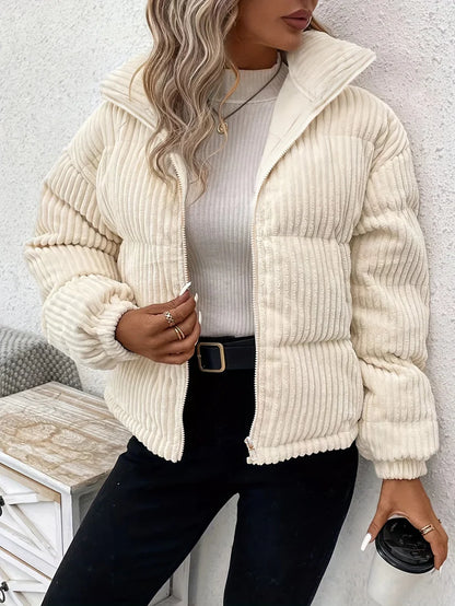 Elegante Kurze Beige Puffer-Winterjacke für Frauen | Ideal für Winter