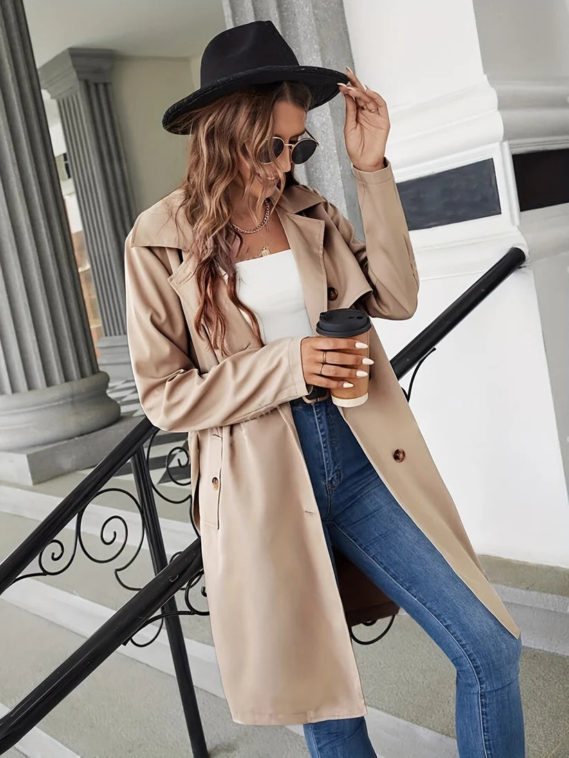 Stilvoller Trenchcoat Aus Kunstleder Mit Vintage-Ärmeldesign Und Gürtel Für Damen | Ideal für Winter und Frühling