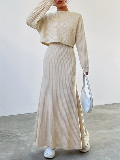 Casual crew neck long sleeve top & maxi tank dress outfit set for women | perfect for casual days