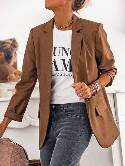 Eleganter Einfarbiger Slim Blazer mit Knopf und Taschen für Damen | Perfekt für alle Jahreszeiten