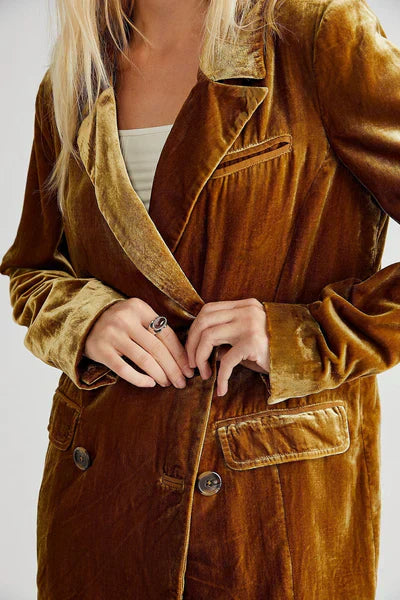 Eleganter Lässiger Samt-Blazer in Einfarbig mit Langem Ärmel für Damen | Perfekt für Casual Days